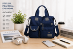 Blue multi-pocket nylon shoulder bag