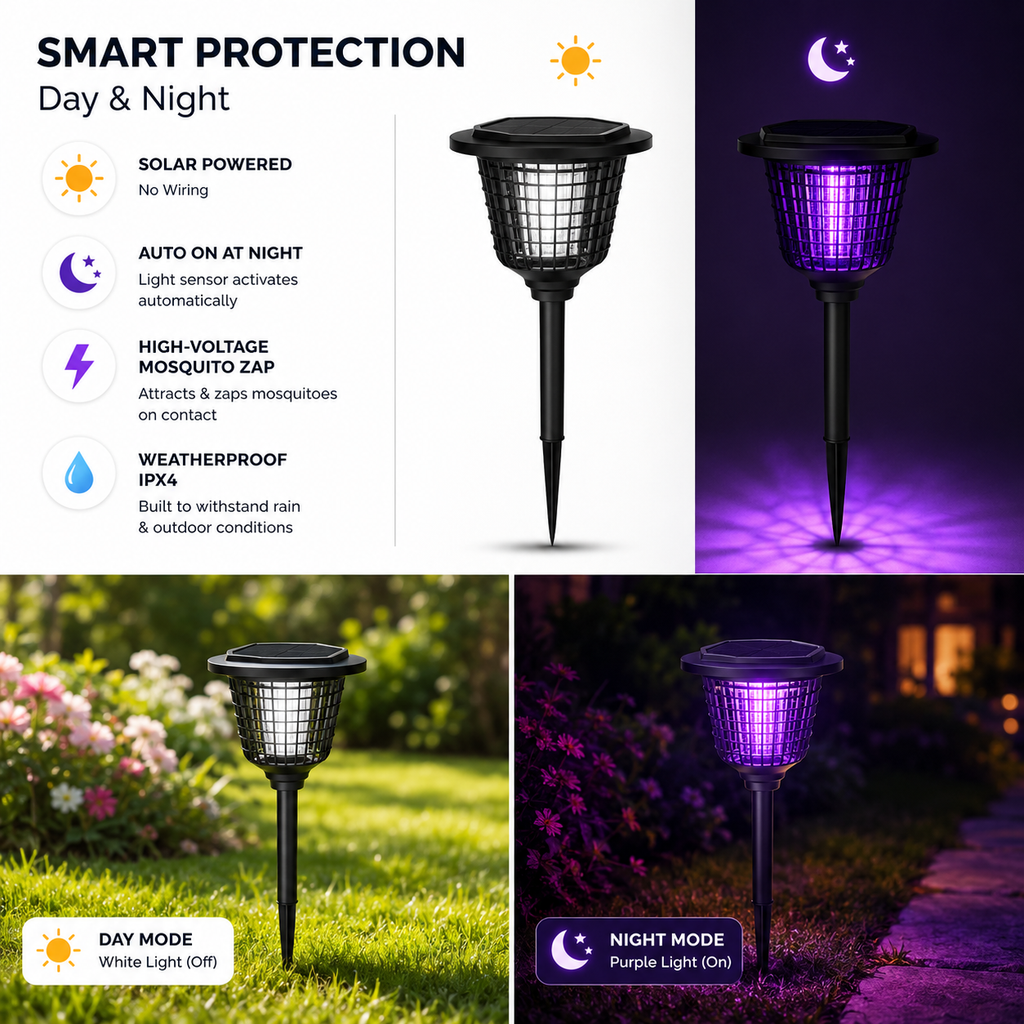 Solar mosquito lamp feature highlights infographic