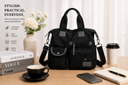 Black multi-pocket nylon shoulder bag