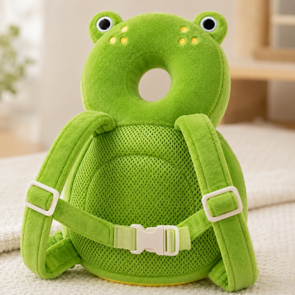Close-up of the adjustable straps and buckle on the baby cushion