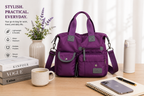 Purple multi-pocket nylon shoulder bag